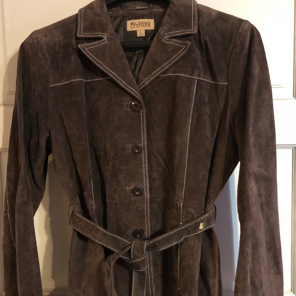 DRK BROWN SUEDE WOMENS JACKET WILSONS LEATHER SZ L